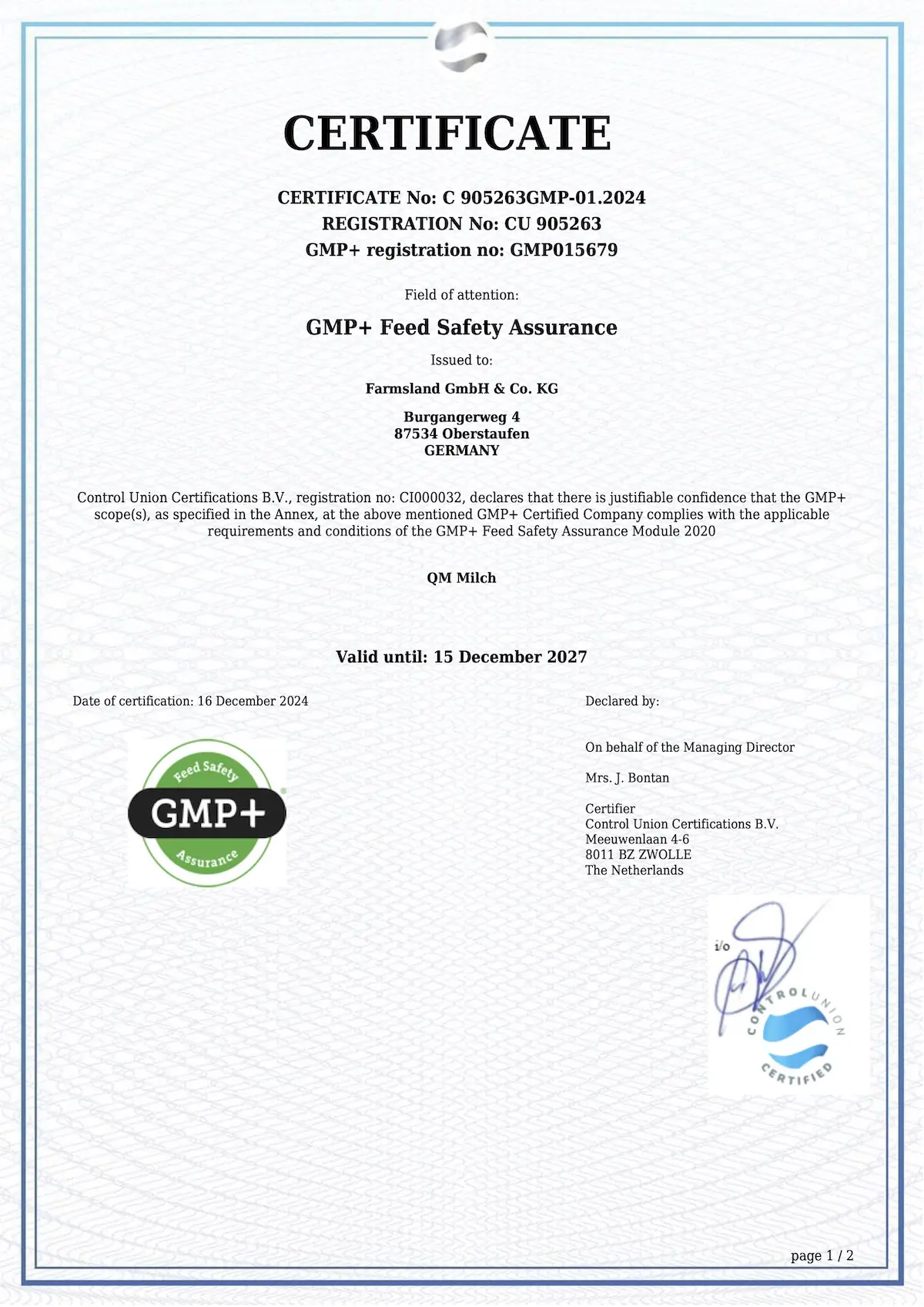 GMP QM Milch